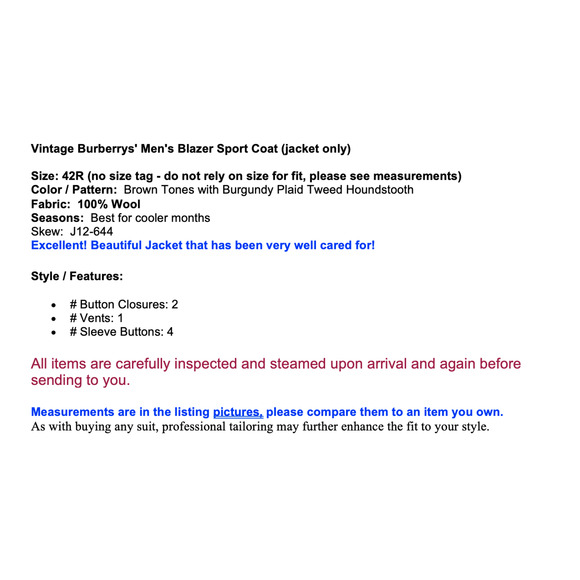 Vintage Burberry Mens 42R Brown Burgundy Tweed Houndstooth Blazer Sport Jacket - Picture 2 of 15